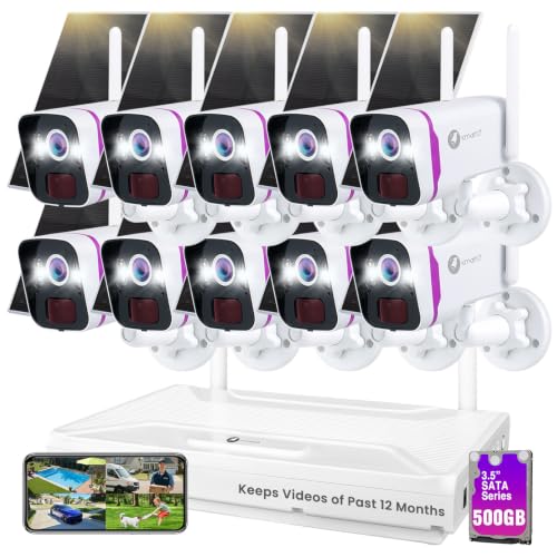 xmartO Wireless Solar Security Camera System, 10-Cam 10CH NVR 500GB HDD