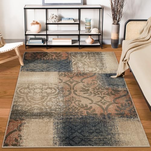 Bristol Collection Indoor Rug 8'x10' Midnight Navy/Salmon