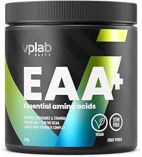 Vplab EAA+ 250 g - Polvo de aminoácidos esenciales para el desarrollo muscular, regeneración, fitness y rendimiento, vegano, sin lactosa, sin gluten