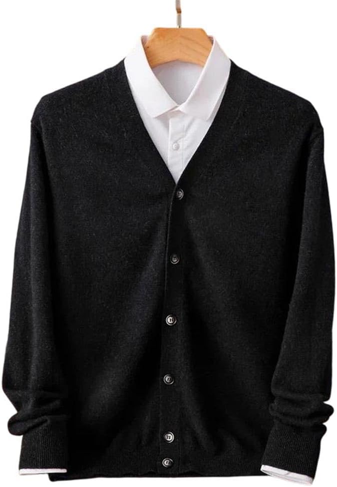 Men's Wool Cardigan Casual Knit V-Neck Loose Top Spring Fall Warm Sweater