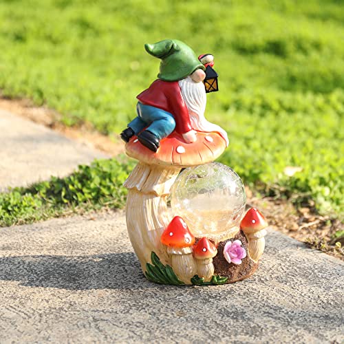 Ovewios Garden Gnome Statue, Garden Statues Gnome Climb On Mushroom With Globe Solar Light, Lawn Ornaments Outdoor Decor For Patio Yard Porch Gifts #TOP7