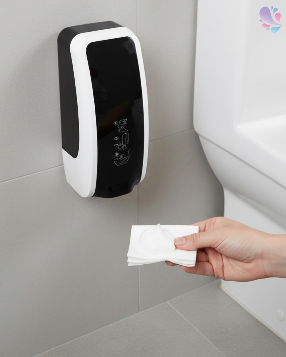 Set Cosmos WC-Sitzreiniger + 2x1 L Schwarz | Manueller Cosmos WC-Sitzreiniger für Wandmontage mit 2x1 L Reinigungsschaum für bis zu 5.000 Anwendungen