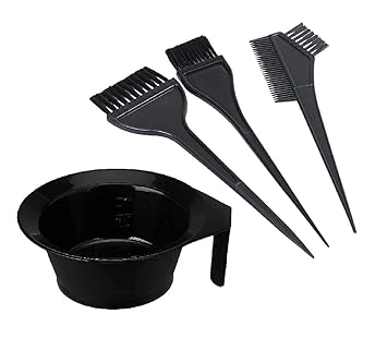 MAYU 4 pc of Hair Color Comb, Dye Brush and Hair Color Mixing Bowl Hair Colouring Kit (Black) (Hair dye Bowl and 3 Brush)