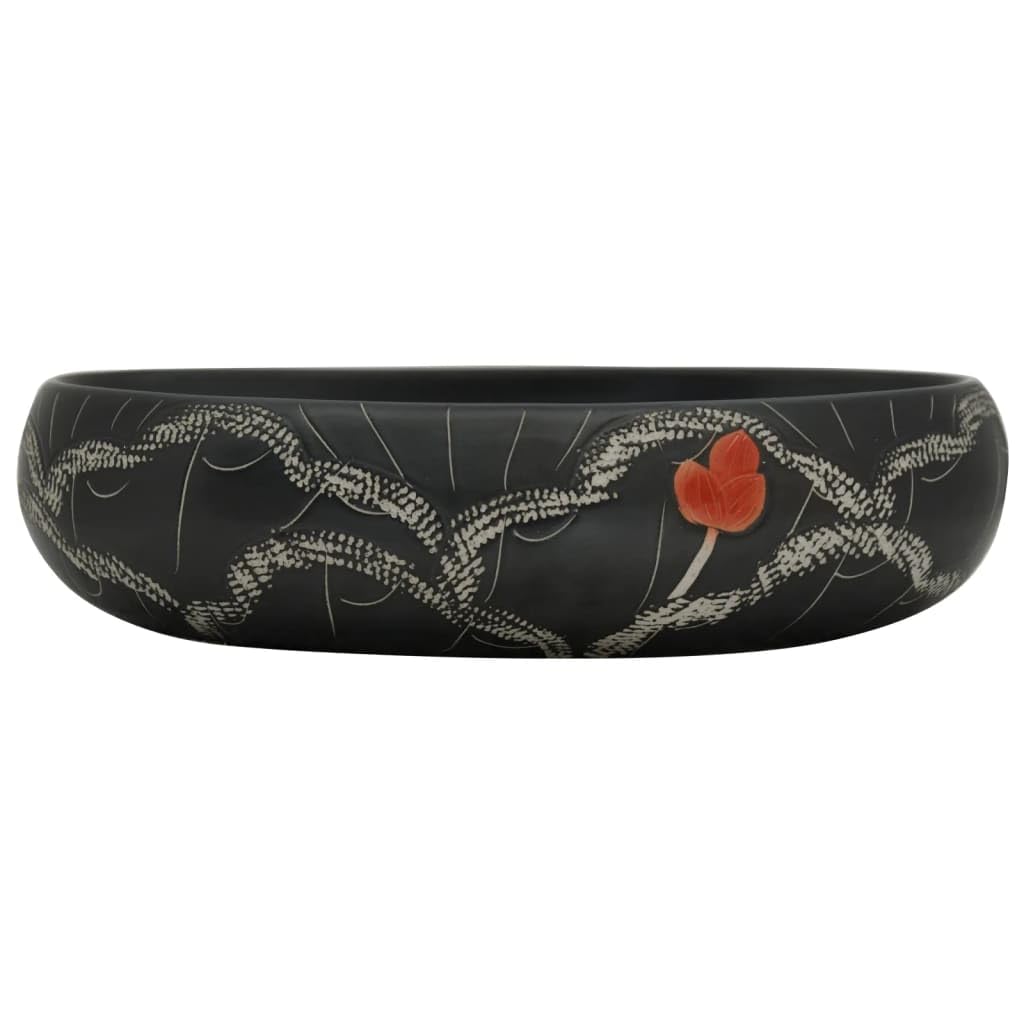 ShGaxin Lavabo sobre encimera Ovalado cerámica Negro 59x40x15 cm, Fregadero, Lavabo Baño, Lavamanos Baño, Lavatorio Casa De Banho, Mueble Lavabo sobre Encimera - 155082