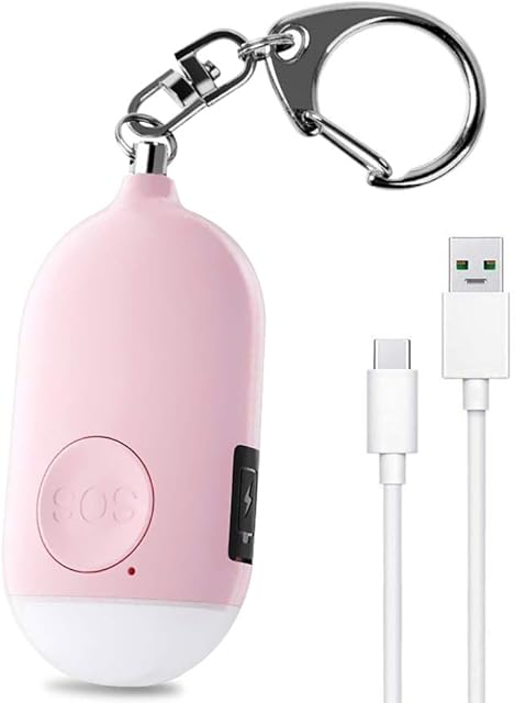 Shackcom Personal Alarms with LED Flashlight, 130dB Loud, Rechargeable, Waterproof, Police Approved Self defense Panic Rape Attack Safety Alarm Siren with Key ring for Women, Elderly, Everyone, Pink