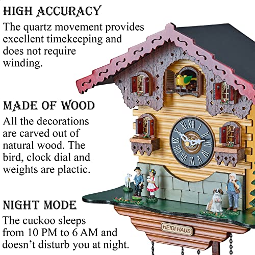 TIMEGEAR Cuckoo Wall Clock with Quartz Movement and Night Mode in Traditional German Style - Image 3