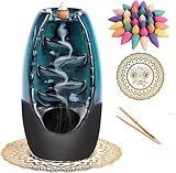 Tongyou Ceramic Waterfall Backflow Incense Burner Incenser Holder Home Decor Aromatherapy Ornament+ 10 Cone Incense Free