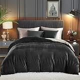 Freyamy Winter Bettwäsche 220x240 Flanell Dunkelgrau Cremeweiß Plüsch Winterbettwäsche Samt Biber Cashmere Touch Flauschige Deckenbezug Warme Bettbezug mit Reißverschluss und 2 Kissenbezug 80x80cm