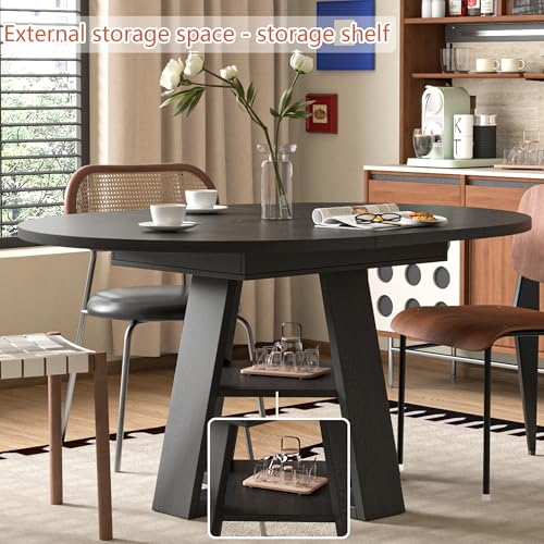 43.3in-59in Extendable Round Conference Table for 4-6 People,Wooden Oval Meeting Room Table with Removable Leaves,Space Saving,Office Table with Storage Shelf for for Office Conference Room - Thumbnail 5