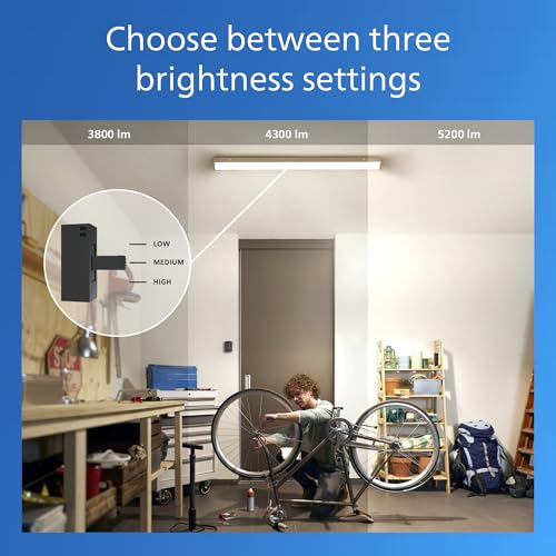 Image of Philips LED 2-Pack 4FT High Brightness Utility Garage Shop Batten Strip Fixture, Hardwired, 3800 /4300 /5200lm, CCT 3500 /4000 /5000K, 50,000 Hours, Damp Rated, 120-277V - Basement Ceiling Undercabinet