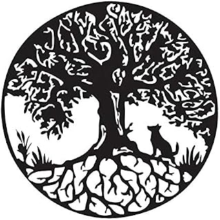 Black finish Tree of Life with dog Solid Steel Metal Wall Art Decoration, beautiful gift indoor or outdoor (35cm)