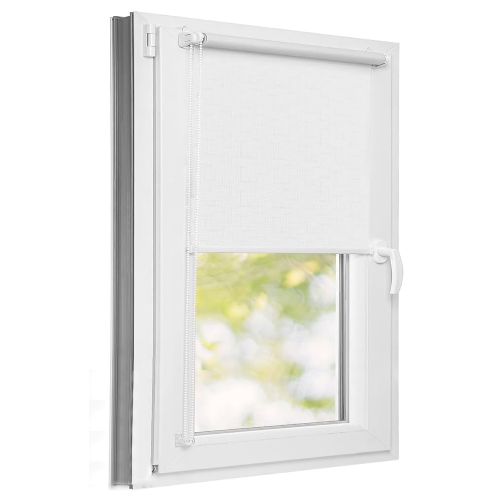 Store enrouleur blanc tamisant 195x220 cm avec ou sans perçage pour fenêtres et portes