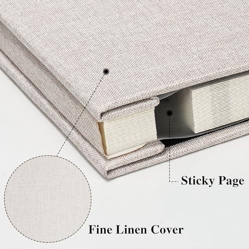 Vienrose Fotoalbum Selbstklebend Einkleben 10x15 Klein Leinen Photo Album mit 40 Weißen Seiten, Hochzeit Jahrestag Geburtstag Fotoalben mit Einem Kugelschreiber, 17x18cm, Beige – Bild 3