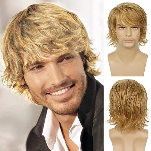 Beweig Perruque pour hommes blonde courte couche vague naturelle perruques synthétiques pour...
