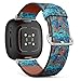 CJBROES Replacement Leather Watch Band, Compatible with Fitbit Versa 3 and Fitbit Sense of Wristband Bracelet Accessory - Geometric Grunge Bright Blue