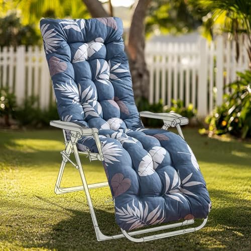 GOZYLA High Back Sun Lounger Replacement Cushion: 170x53 cm Padded Soft Non Slip Ties Outdoor Indoor Use for Reclining Garden Chair Patio Beach Porch Furniture