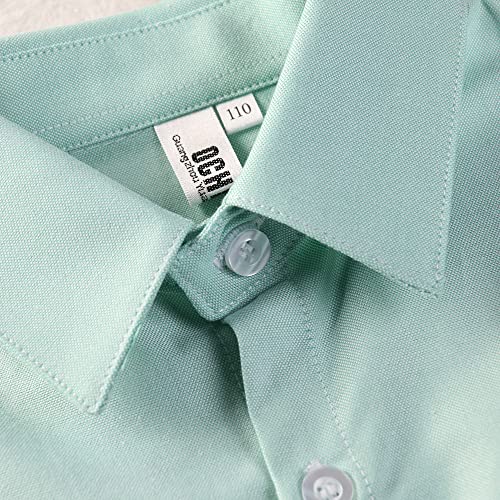 Ochenta Boys' Short Sleeve Button Down Dress Shirt, Kids Casual Oxford Tops Green Tag 130Cm - 5-6 Year #TOP2