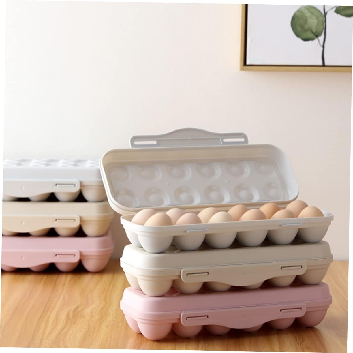 Garneck 2pcs Stackable Egg Storage Box Portable Shatterproof Egg Holder for Refrigerator Keeps Fresh and Organized Pink