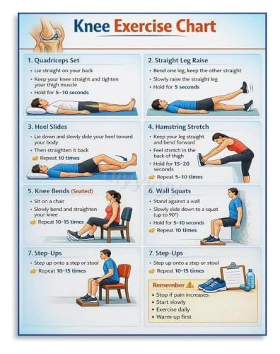 Knee Exercise Guide Poster Chart Fitness Recovery | Essential Knee Exercise Chart Guide Poster Fitness Recovery(Unframed,12X18in