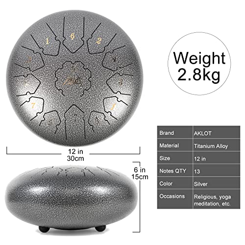 Aklot MI3651 Steel Tongue Drum, Aklot 12 Inch 13 Notes Tank Drum C Key Percussion Steel Drum Kit W/Drum Mallets Note Stickers Finger Picks Mallet Bracket And Gig Bag thumb #2