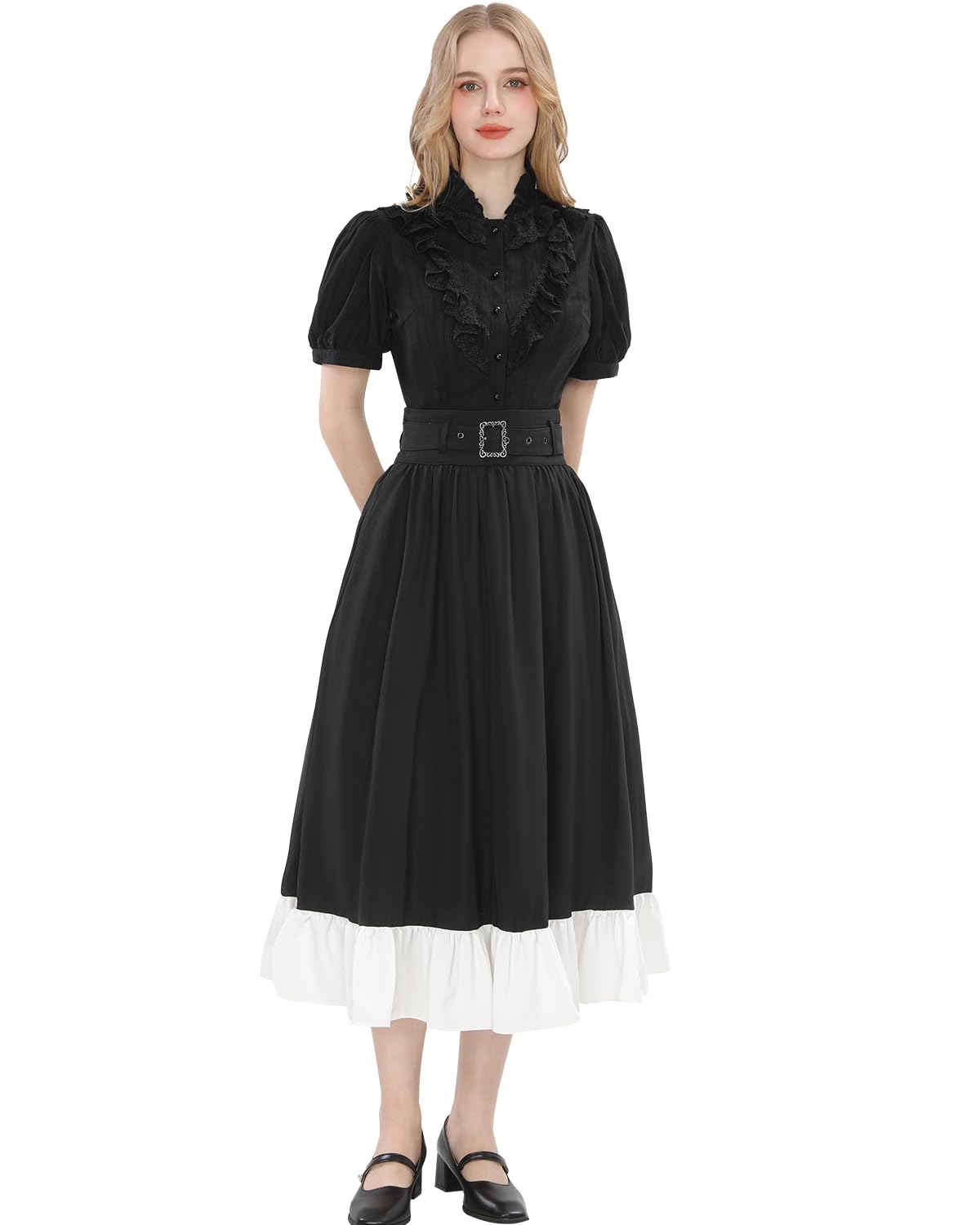 Fiamll Mittelalter Victoria Bluse mit Spitzenkragen Rüschen Gothic Vintage Top für Steampunk Party