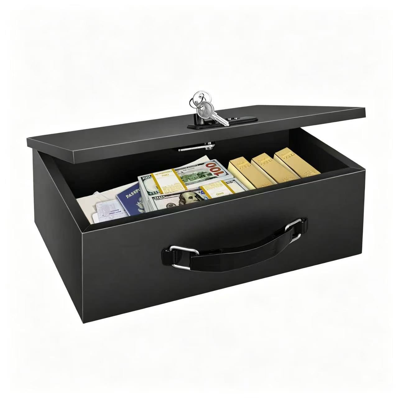C&T Tragbarer Safe Tresor feuerfest und wasserdicht mit Zahlenschloss und Schlüssel, feuerfeste Sicherheitsbox mit Griff für Zuhause – für Bargeld, Medikamente, Schmuck, Pässe und Wertsachen