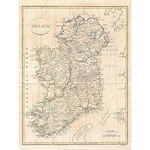 Wee Blue Coo 1799 Clement Cruttwell Map Ireland Vintage Wall Art Print Mur Décor 30 x 41 cm