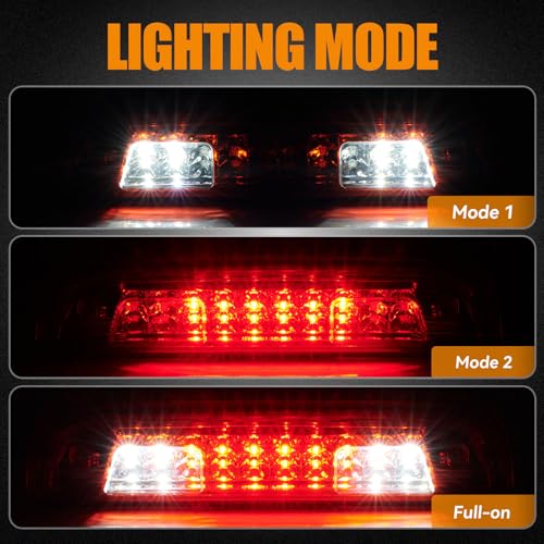 Image of Third 3rd Brake Light LED for 2014-2018 Chevy Silverado /GMC Sierra 1500 2500HD 3500HD, High Mount Rear Brake Lights Assembly, Waterproof Center Cab Cargo Lamp Stop Light (RED)