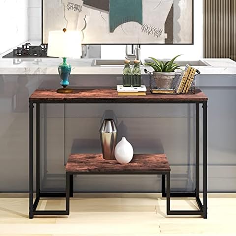 HOMERECOMMEND Console Table Narrow Sofa Table Industrial Entryway Table Rustic Hallway Table Foyer Table for Entryway,Hallway, Sofa,Living Room,Kitchen Rustic Brown Cover