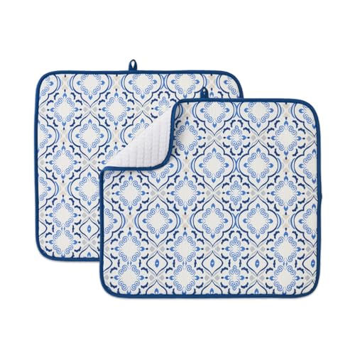 FRESHMINT Printed Dish Drying Mats for Kitchen Counter 2 Pack Absorbent Reversible Drying Mats Microfiber Kitchen Countertop Protector Dishes Drying Pad Extra Large 18