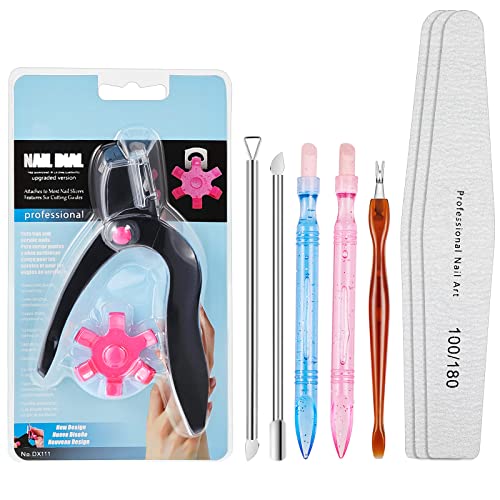 9 Pieces Nail Art Tools, Include Acrylic Nail Clipper Stainless Steel Nail Cutter, 3 Cuticle Pushers, 2 Nail Polish Carving Pen and 3 Nail Buffering Files for False Nail Art Manicure (Black)