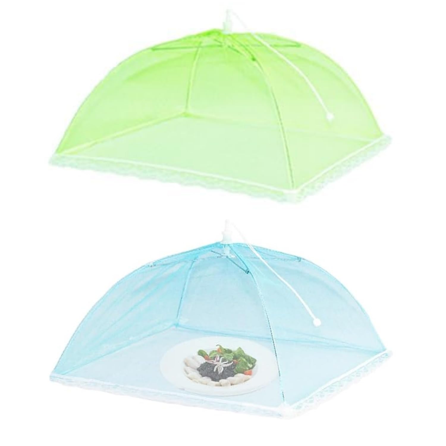JJiaoLinin Food Covers, 2 Pack Pop Up Food Cover Collapsible Mesh Foods Cover Dome Pop Up Plate Umbrella Fly Net for Outdoors, Screen Tents, Parties Picnics, BBQs, Reusable and Collapsible Food Tents