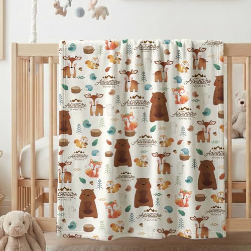 Image of Baby Blanket for Boys Girls, Woodland Animals Baby Blankets for Son Daughter, 30x40 inches Super Soft Fleece Blanket for Newborn Infant, Lightweight Bed Throw Nursery Blanket