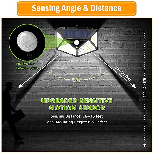 Solar Light Outdoor 100 LED Waterproof Security Wall Night Light with Motion Sensor 270° Wide Angle for Pathway Porch Yard Garage Garden Fence Walkway Driveway 2 Pack