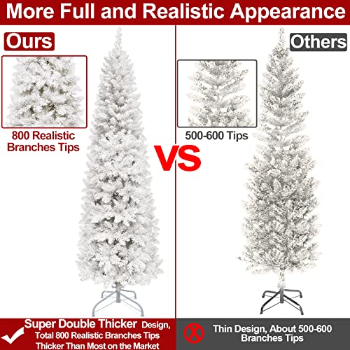 Turnmeon 7 Feet Pencil Artificial Christmas Tree Decoration With 800 Branch Tips Metal Stand Lush Hinged Slim Xmas Tree Decor For Indoor Outdoor Home Party Holiday Christmas Decorations (White) #TOP2