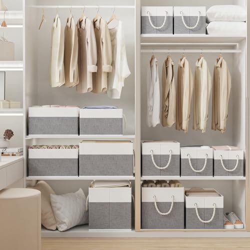 Yawinhe 4 Stück Aufbewahrungsbox Stoff für Kleidung,Weiß/Grau,33x23x20cm – Ansicht 2