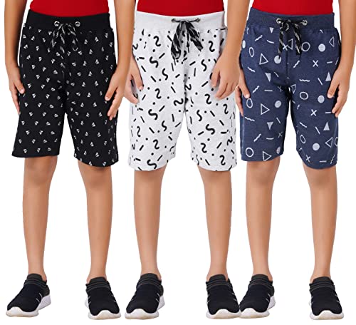 hotfits Boys Stylish Cotton Black, Grey & Blue Regular Shorts - Pack of 3, Multicolour, 13-14 Y