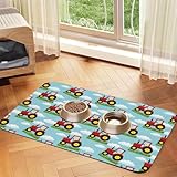 Pet Supplies Absorbent Quick Dry Cat & Dog Food Mat (Toy Tractor Pattern)