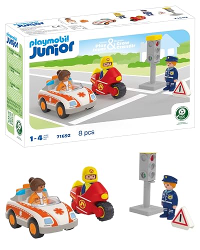 PLAYMOBIL JUNIOR | Helden des Alltags | nachhaltiges Spielzeug für Kinder ab 1 Jahr | inklusive Ärztin, Feuerwehrmann und Polizist | 71692