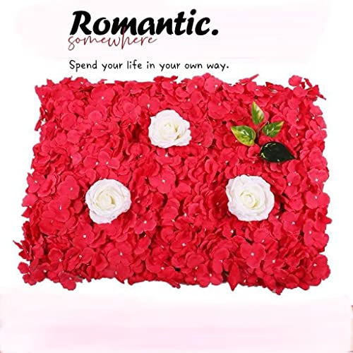 Lukigif 4 Pcs Artificial Flower Wall Panel, 24'' X 16'' 3D Hydrangea Mat For Wedding Backdrop, Wall Decor, Event Decor And Room Decor (Red) #TOP3