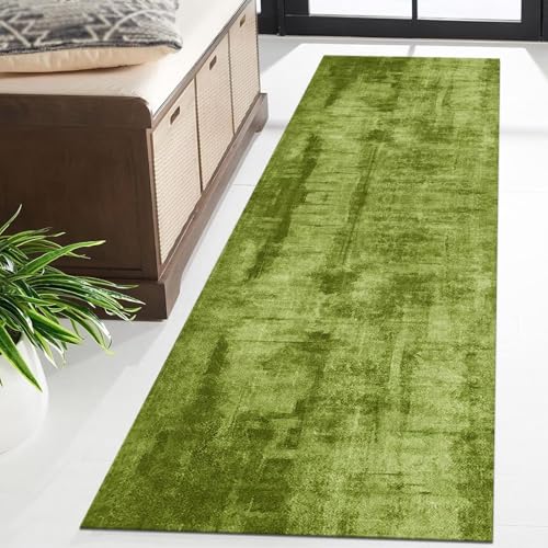 Tapis de couloir vert foncé 110x400 cm abstrait lavable pour entrée - 3
