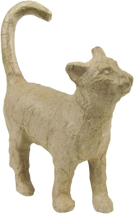 Ref AP583O - Small Cat - Papier Maché Object to Decorate - 11 x 3.5 x 12cm - Decorate with Décopatch Papers & PaperPatch Glue, Glitter, Paints