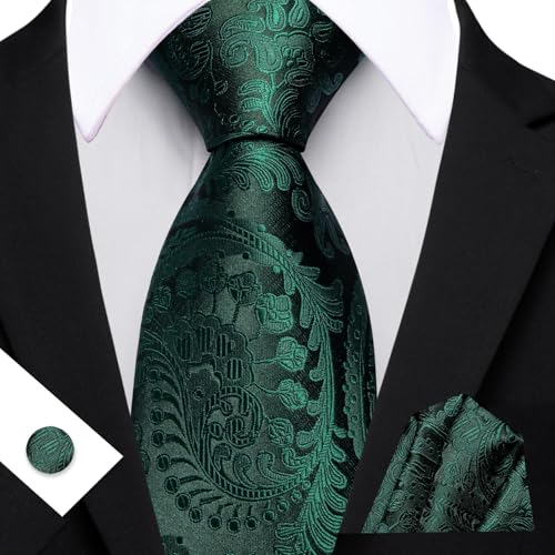 Image of YOHOWA Mens Ties Set Wedding Paisley Neckties with Handkerchief Cufflinks Formal Business