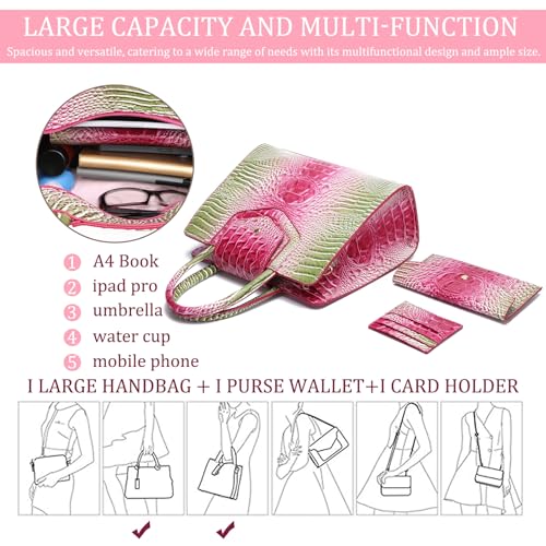 Image of Makcr Joacbv Women Embossed Pattern Satchel Handbags Wallet 3 pcs Set Crossbody Tote Top Handle Vegan Leather Ladies Bag | Embossed Pattern