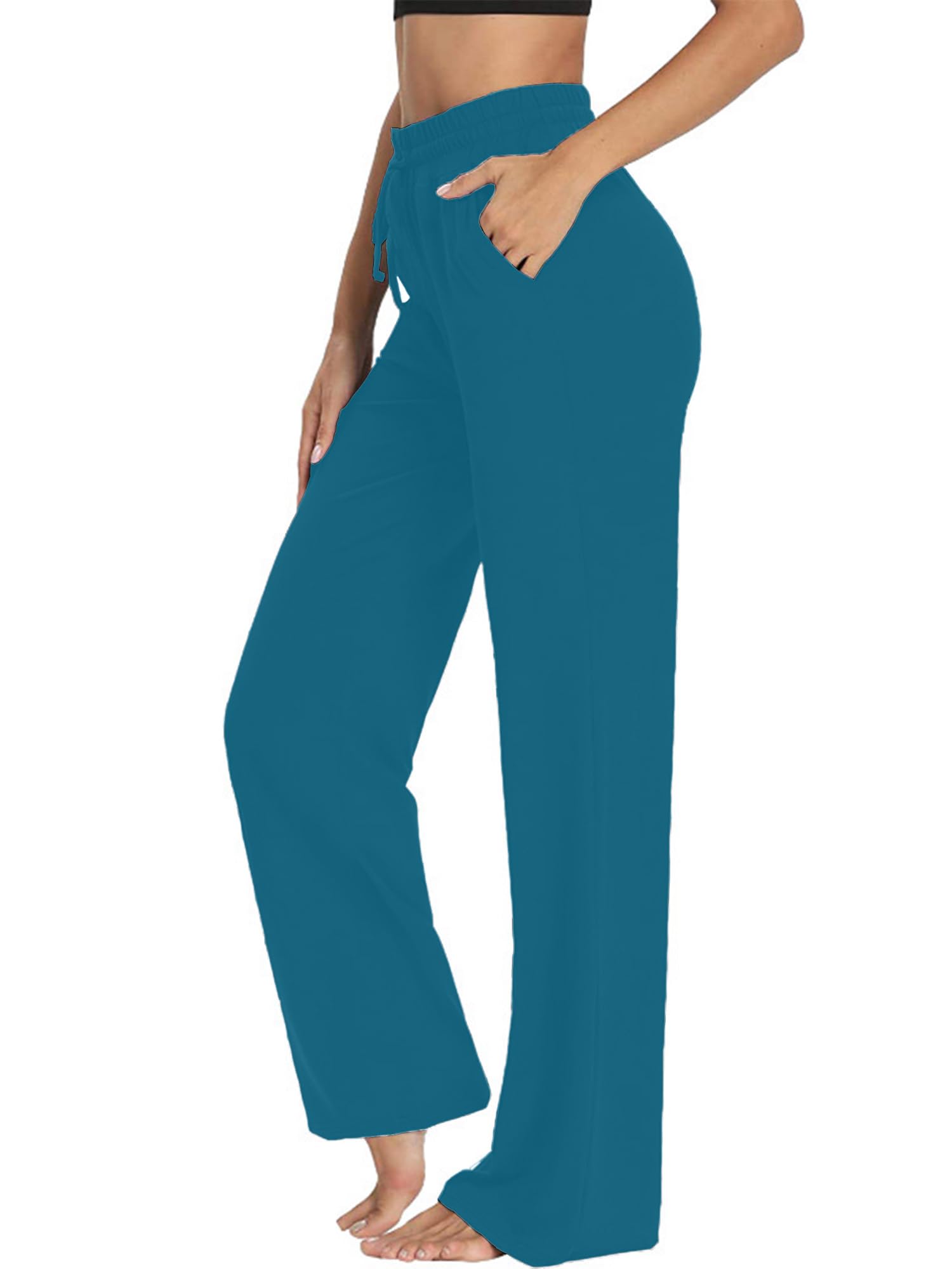 DIGITMON Womens Comfort Loose Fit Wide Leg Pajama Athletic Lightweight Yoga Running Sweatpants with Pockets and Drawstrings (Teal, X-Large)