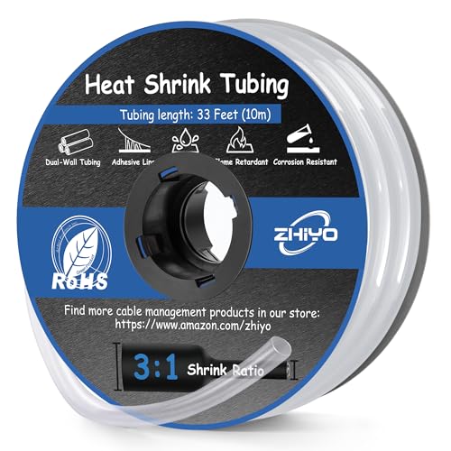 Image of Heat Shrink Tubing 1 /4 inch, 3:1 Ratio Wire Heat Shrink Tube Roll, Dual Wall Adhesive-Lined Waterproof Shrink Wrap Tubing, 33FT Transparent Industrial and Marine Grade Heat Shrink Wrap