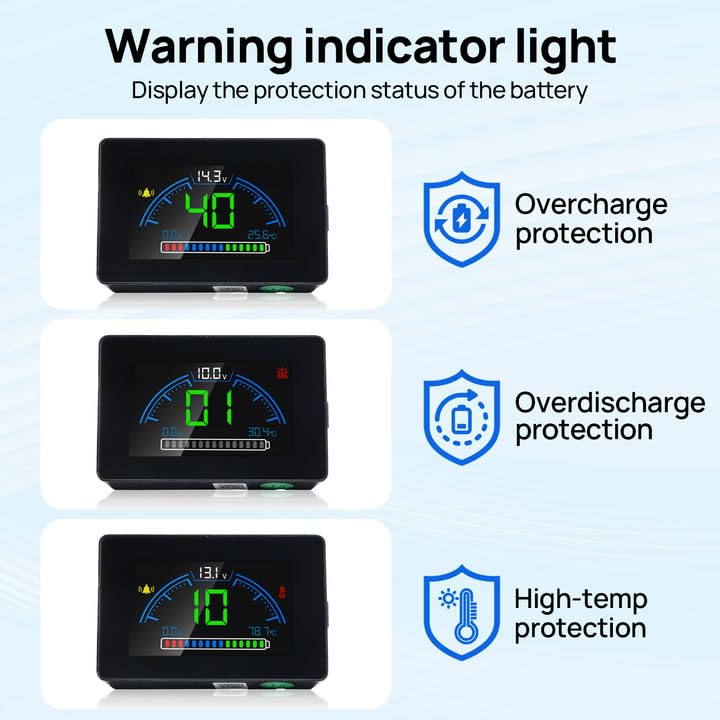 Warning indicator lights for overcharge, overdischarge, and high-temperature protection
