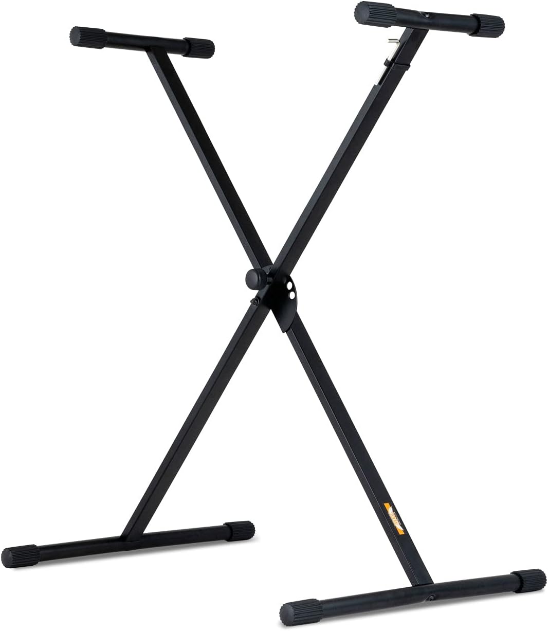 Stage Rocker Single-X Style Classic Folding Keyboard & Digital Piano Stand, Adjustable Width & Height, Durable & Sturdy, Easy to Assemble for Travel/Storage, Sleek Black, Powered by Hamilton(SR524000)