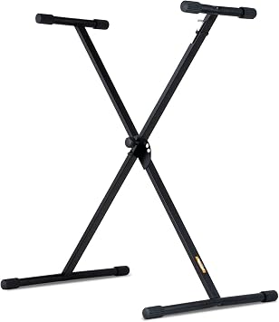 Stage Rocker Single-X Style Classic Folding Keyboard & Digital Piano Stand, Adjustable Width & Height, Durable & Sturdy, Easy to Assemble for Travel/Storage, Sleek Black, Powered by HamiltonSR524000