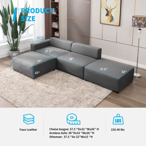 Mjkone Convertible L Shape Sectional Sofa, Modular Sectional Couch With Reversible Chaise, Oversized Upholstered L Shaped Sofa With Ottoman For Loft/Apartment/Office Light Gray #TOP4